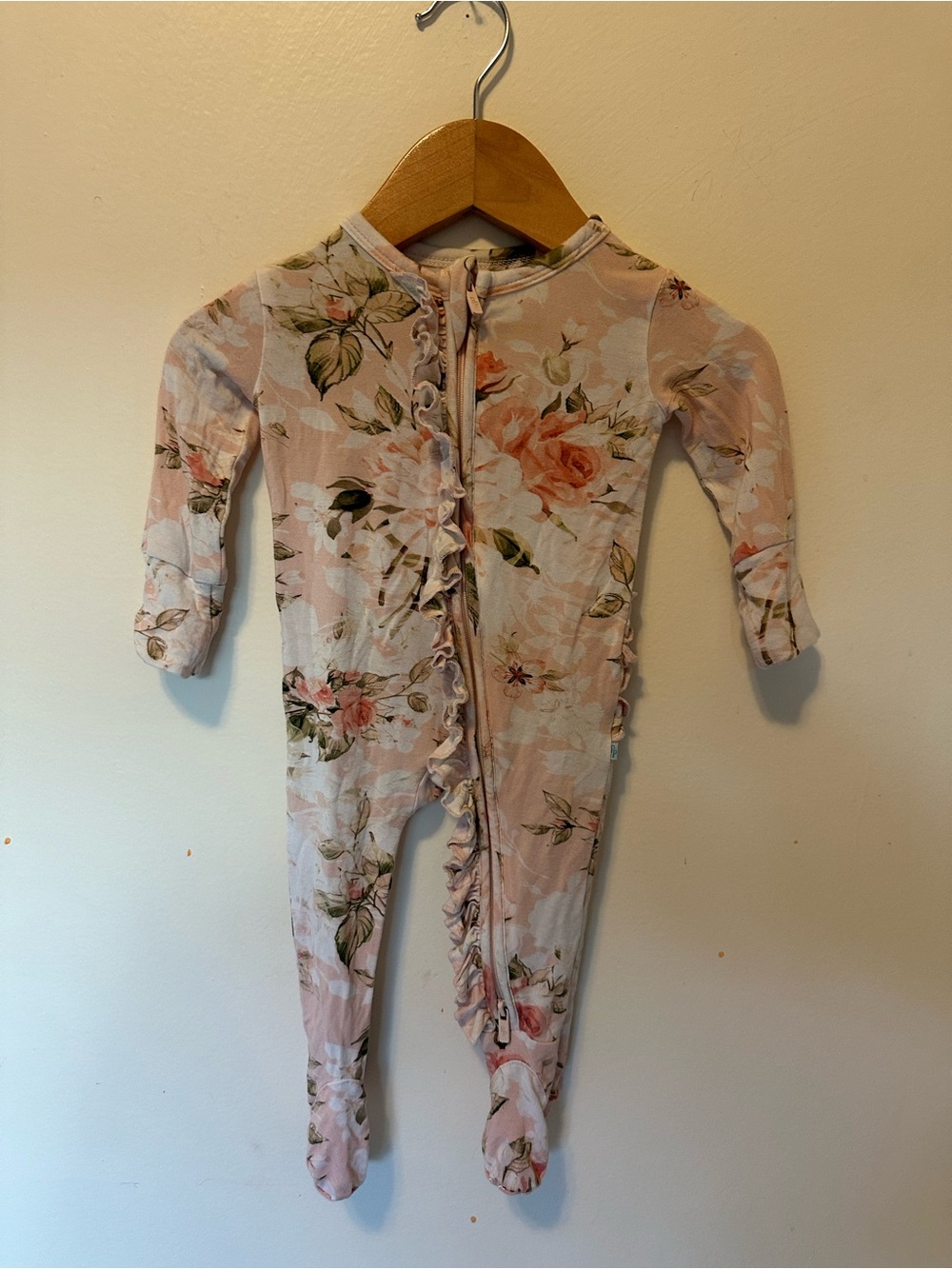 Posh Peanut Pink Floral Ruffle Zip Footed One-Piece